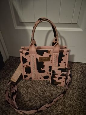 Wrangler Pink Cowprint Mini Tote Bag with Strap